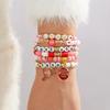 Fashion 6pcs/set Y2K Pink Beads Polymer Clay Bracelets Set for Women Girls LOVE Heart Pendant Gifts for Lovers Jewelry