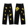 9911 Men's and Women's American Style Trendy Jeans with Fabric Patches, Casual and Fashionable High Street Pants
