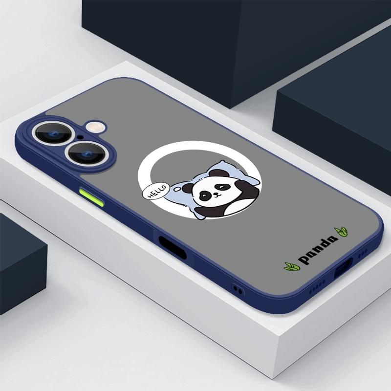 Магнитный чехол с рисунком спящей панды для iPhone 16 Pro 15 14 Plus 13 12 Pro Max 11, ударопрочный, прозрачный, с мягкими краями, акриловый, жесткий, защитный чехол для линз