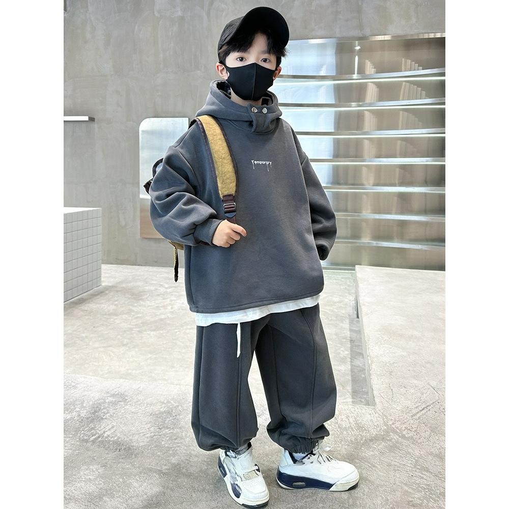 Детская одежда, Осенние костюмы для мальчиков, Осенние и зимние свитеры, Стильные и красивые, Двухкомпонентный детский спортивный костюм на флисе