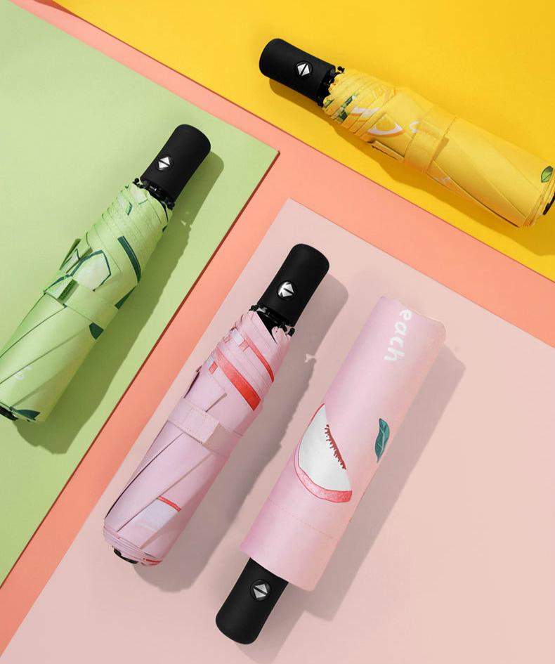 3 Folding Automatic Fruit Printed Umbrella UV Protection Rain Sun Umbrella