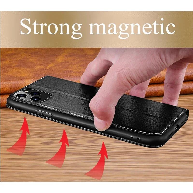 Чехол-книжка из натуральной кожи Smart View Window для iPhone 16 Pro 17 Pro 15 14 13 12 11 XR XS Max 7 8 Plus SE 3 Магнитный кошелек-флип