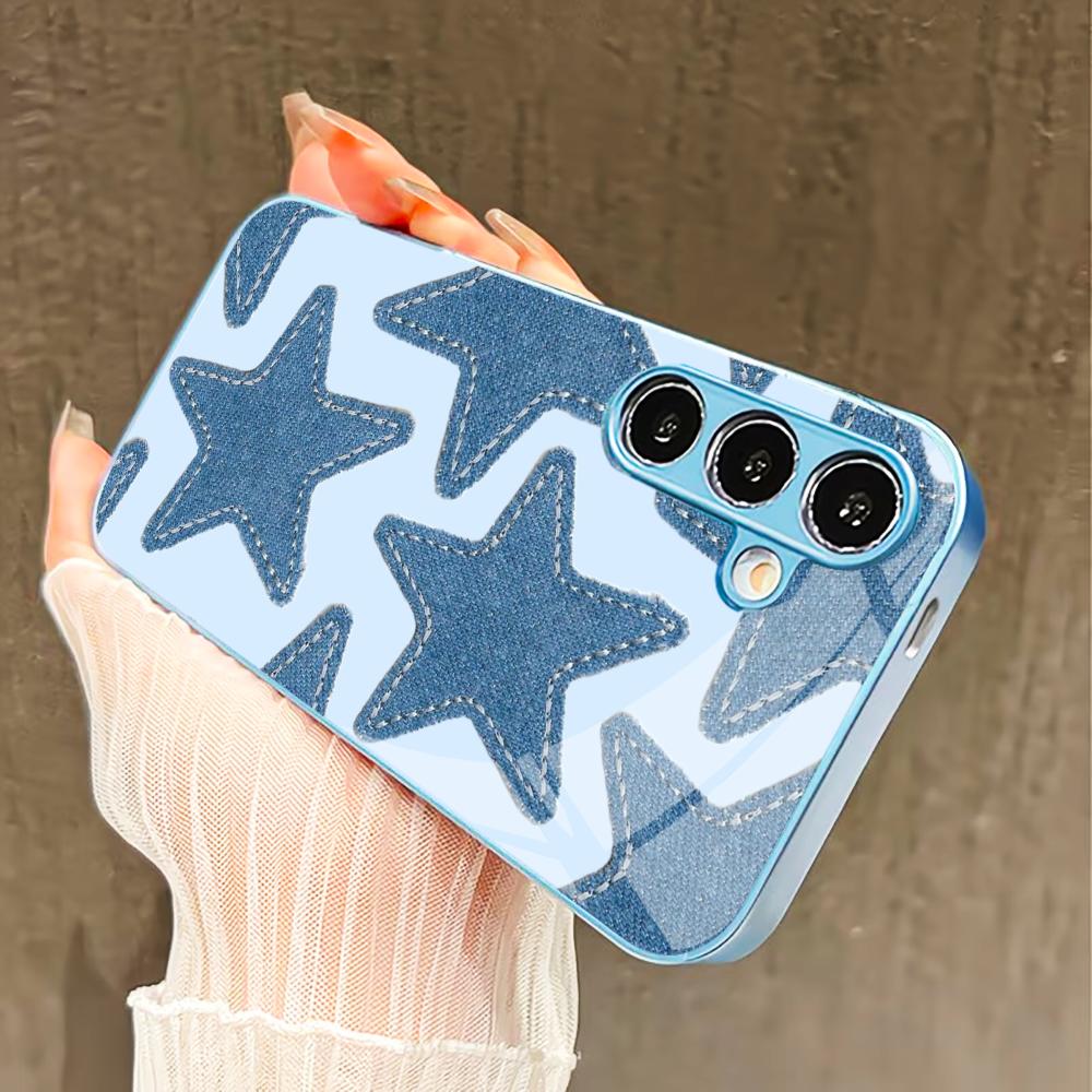 Привлекательный синий чехол со звездами для Samsung Galaxy S26 S25 S24 S23 S22 FE Ultra Plus Встроенное стекло ощущение голого телефона Мужчины женщины