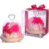 Teatsite Preserved Flower Arrangement, Pre-Wrapped, Heart-Shaped Glass Pot, 3 Flowers (Pink Carnations, Bear Towel Included)