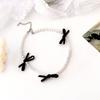 Women Pearl Bowknot Necklace Choker Elegant Ribbon Black Sweet Y2K Jewelry Adjustable
