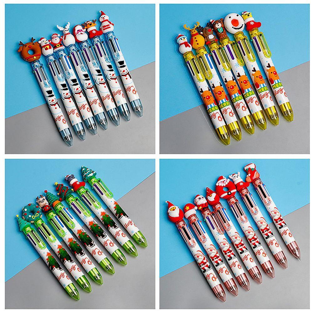 Cartoon Xmas Tree Merry Christmas Deer Six Color Pen Santa Claus Stationery Christmas Ballpoint Pen