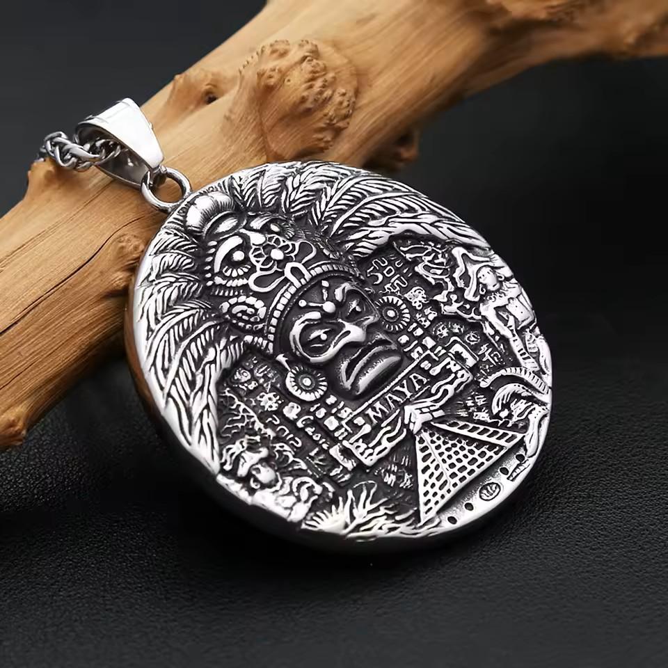 Retro Vintage Mayan Aztec Pendant Necklace Chain Unisex Men Women Fashion Gothic Amulet Talisman Jewelry Party Gift