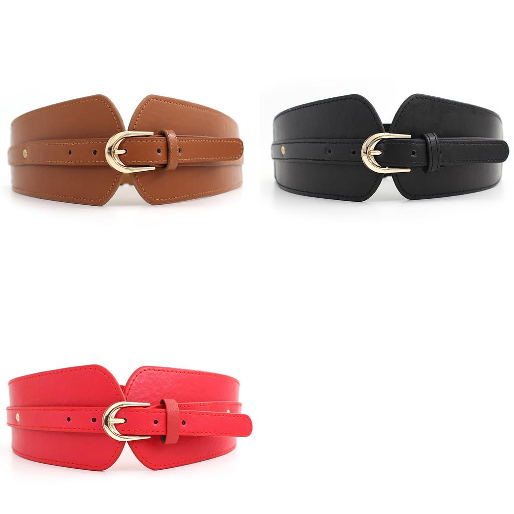 Vintage Elastics Wide Belt Women Fashionable Waist Cincher PU Leather Belt for Party and Daily Wear