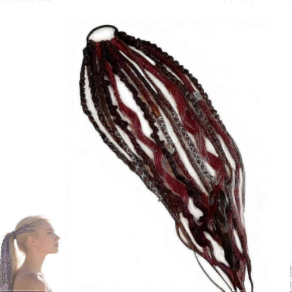Elastic Dread Ponytail Salty-Soul, 22" Boho Braided Ponytail Extension with Hair Tie,Travel & Casual Styles, Elastic Boho Dreadlock Hair with Beads &