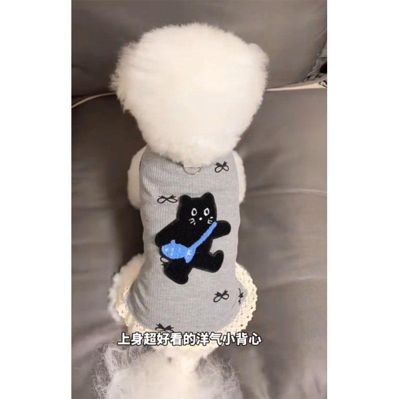 Dog clothes summer new anti-hair loss waffle splicing lace edge vest teddy bear small dog clothing