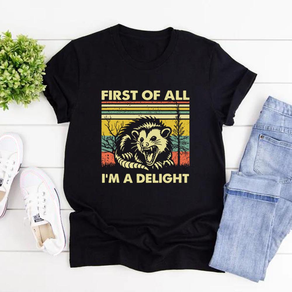Футболки First of All I'm A Delight, забавная футболка с опоссумом, женские футболки с коротким рукавом, винтажная уличная футболка, подарок любителю опоссумов