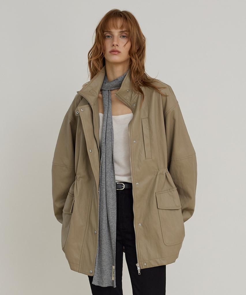 CITYBREEZE Synthetic Leather High-Neck String Half Jacket_3Colors
