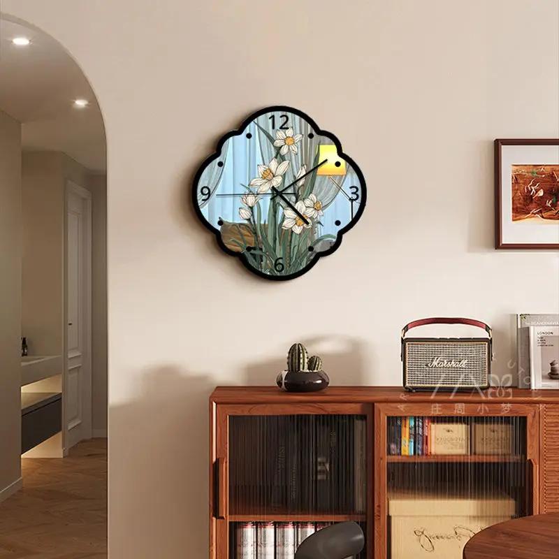 Home Decor Wall Clock New Living Room Decoration Mirror Wall Clock No Punch French Vintage Silent Clock