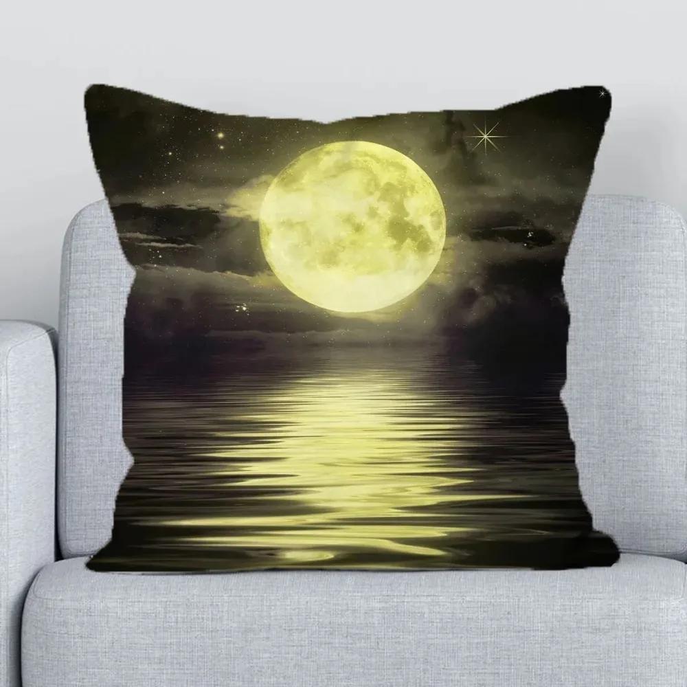 Office Living Room Sofa Cushion Cover Luxury Home Decoration Pillow Cover Forest Lake Moonlight Print