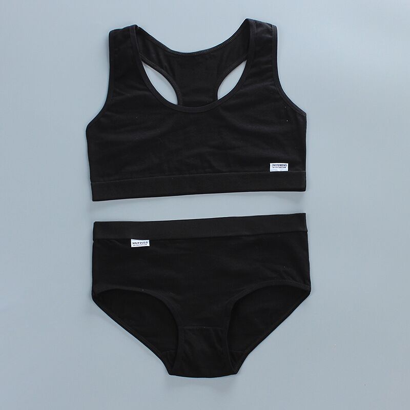 Комплекты бюстгальтеров и трусиков для девочек-подростков, тренировочный бюстгальтер с хлопковой подкладкой для девочек-подростков + трусики, детский спортивный бюстгальтер для детей 8-14 лет