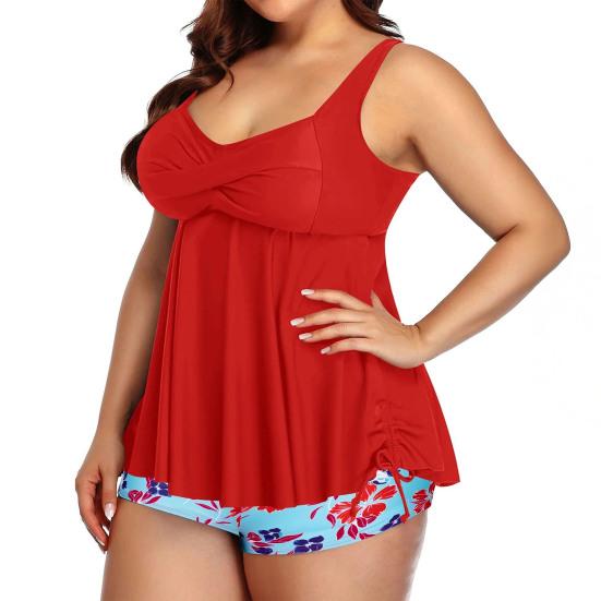 2Pcs/Set Summer Swimsuit Set Sporty Style Suspender Vest Tankini Tops Printing Shorts Set Split Design