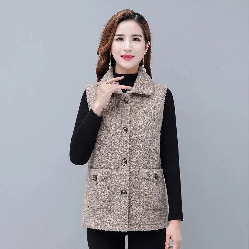МОДА 2024 Новый осенне-зимний жилет из искусственной овчины, универсальный жилет для пожилых мам среднего возраста, жилет, одежда без рукавов