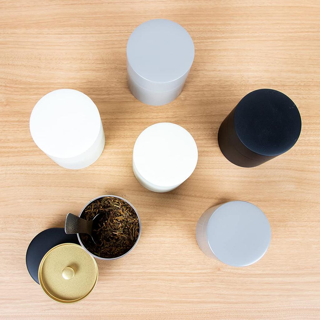 Nichi Nichi Dougu Tea Caddy, Flat, 200g, Steel, Made in Japan, Matte Black