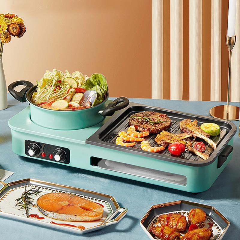 Многофункциональные электрические грили, бездымный 3 в 1 корейский стиль BBQ Hot Pot мультиварка машина, антипригарный электрический противень