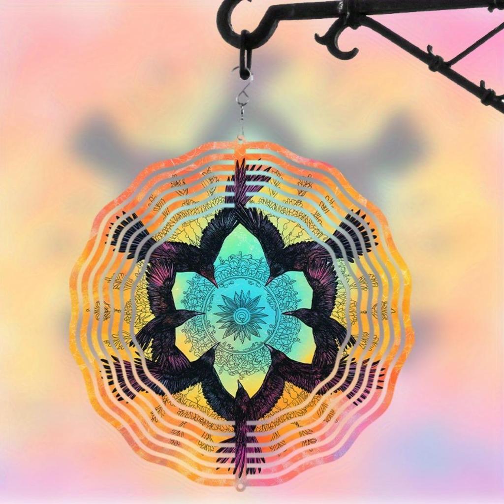 25.4cm Rotating Metal Wind Chime Vibrant Mandala Design Outdoor Hanging Decor for Garden Balcony Patio Creative Gift All Seasons