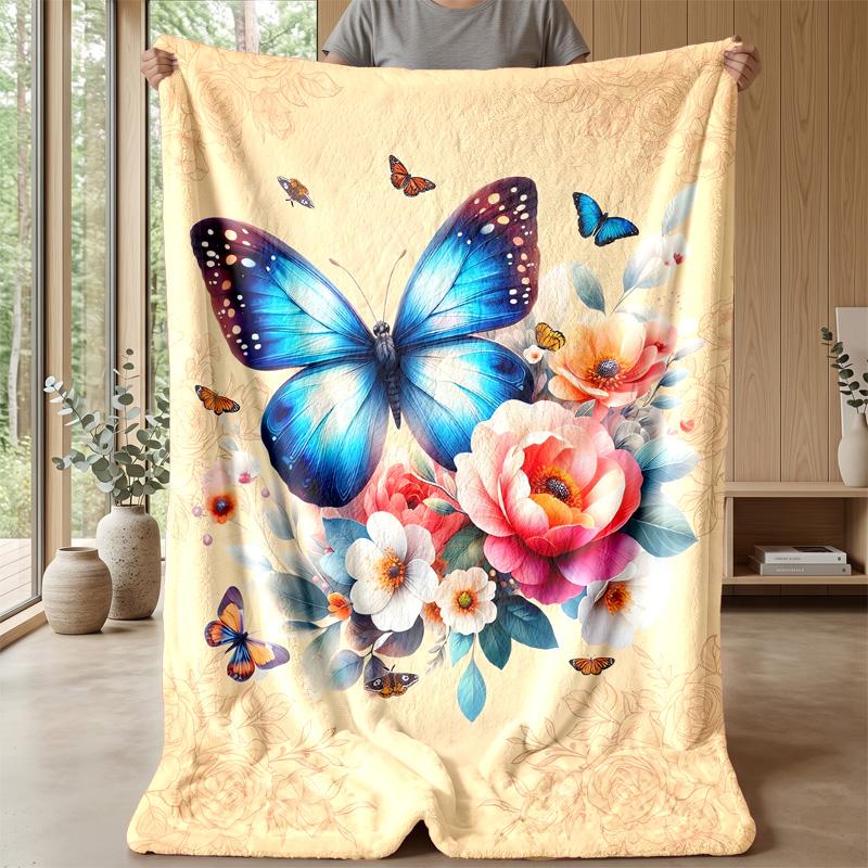 Unicorns Among Flowers and Butterflies Theme blanket Lightweight Warm Flannel Blanket Decorative Throw Blanket for Home Decoration