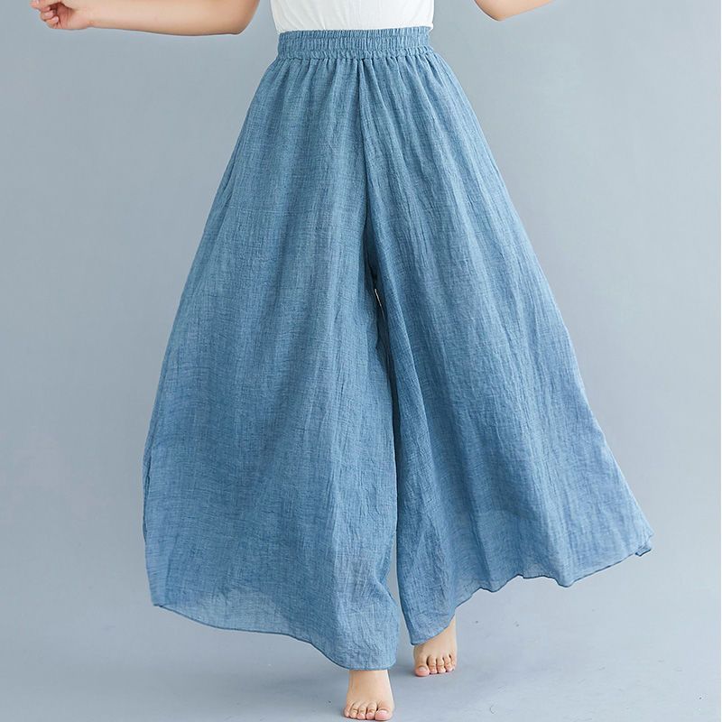Artistic Cotton Wide Leg Pants for Women's Summer Loose and Casual Solid Color Big Swing High Waist Retro Yoga Pants Skirt