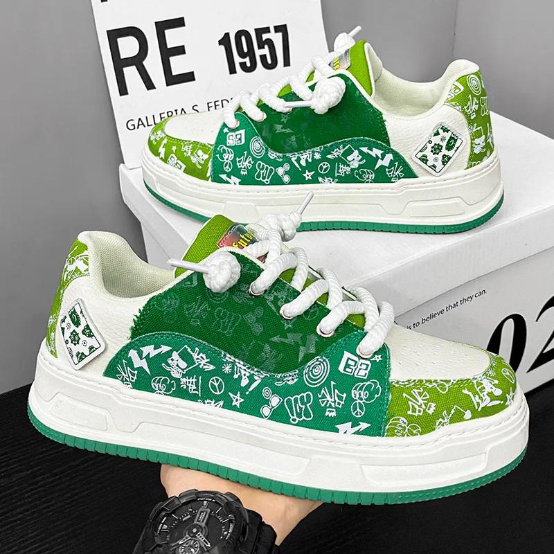 Новые мужские и женские персонализированные повседневные зеленые спортивные туфли с универсальной шнуровкой, популярная парусиновая обувь, износостойкая, размер 44