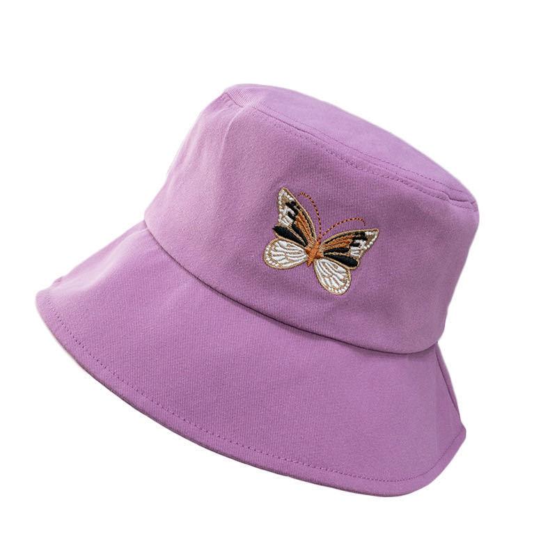 Летняя женская шляпа-ведро с вышитой бабочкой, складная, с плоским дном, летняя, для рыбалки, модная шляпа для рыбака, шляпа в стиле хип-хоп