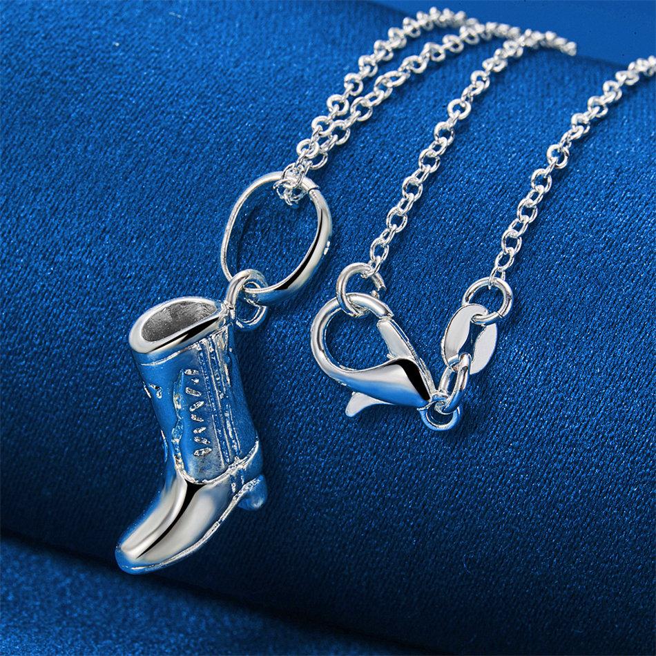 Изысканное серебряное (925 пробы) колье-подвеска в виде ботинка, длина 16-30 дюймов, для женской моды, свадебные аксессуары, ювелирные подарки