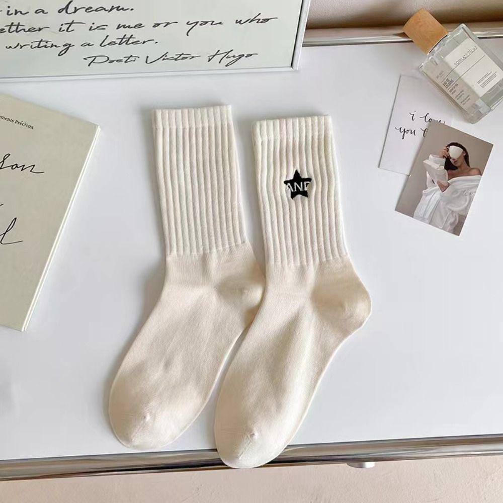 Retro Mid Length Socks Spring Summer Embroidered Socks New Cotton Sports Socks