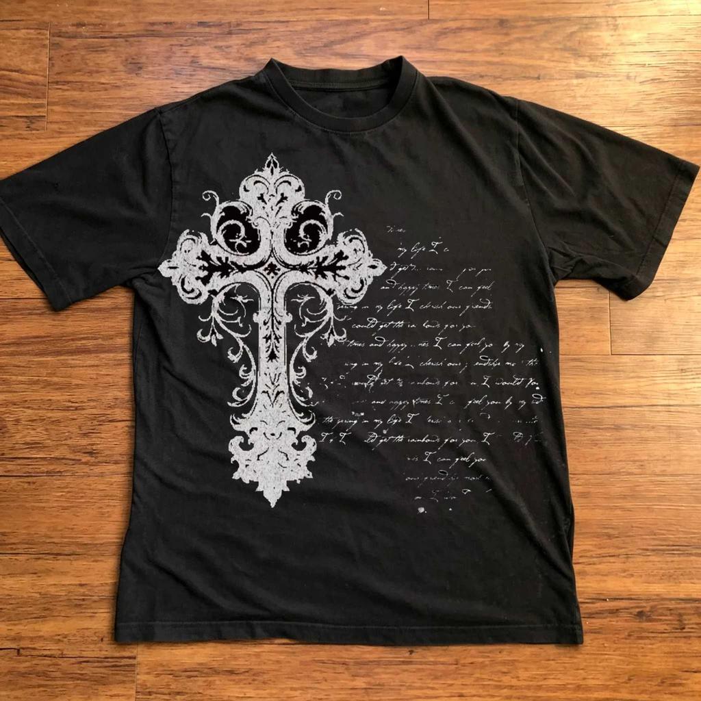 Classic Y2K Gothic Style High Street T-shirt Print Oversized T Shirt Harajuku Round Neck Cotton Tops Gothic Cotton Oversized T-shirts