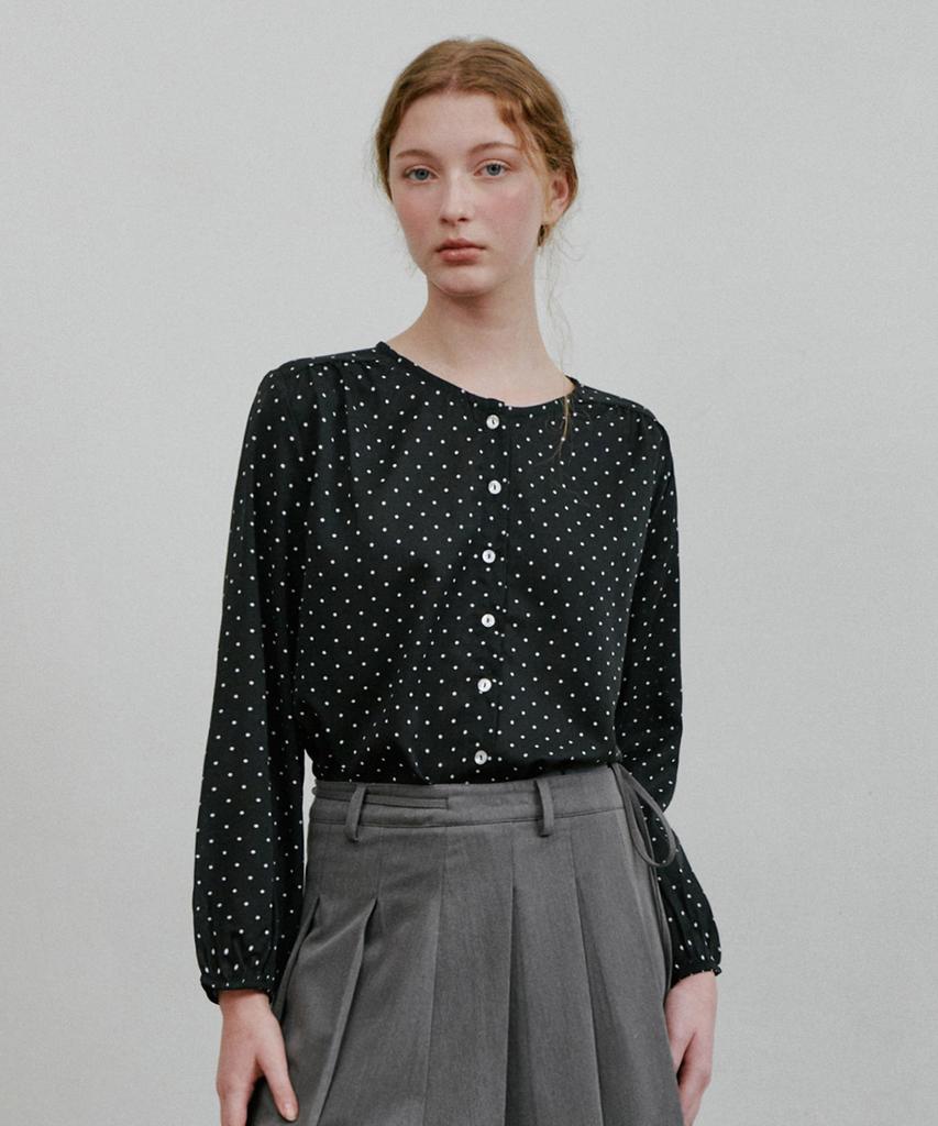 BELLOL Round Neck Dot Blouse Black