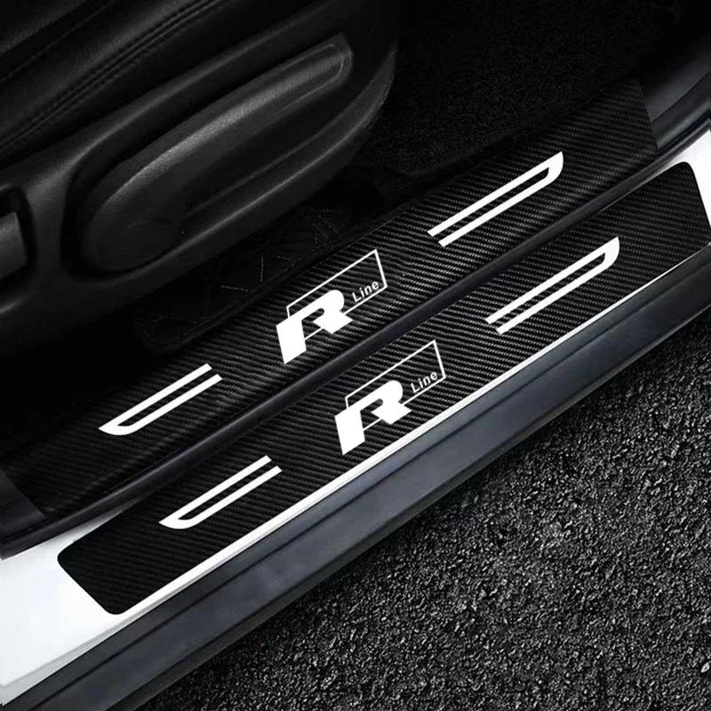 2026 Новый Для VW VOLKSWAGEN Для Volkswagen VW Rline R line Логотип Углеродное волокно Наклейки-защитники порогов дверей автомобиля Авто Задний багажник
