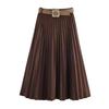 Za Autumn New Women's Clothing Zr European and American Style Fashion Belted Suede Pleated Midi Skirt 3046266