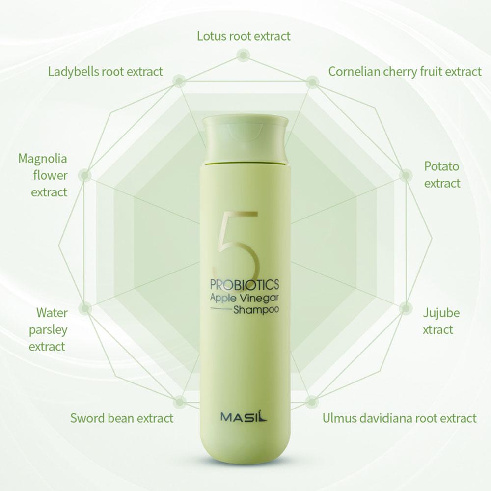 Masil 5 Probiotics Apple Cider Vinegar Shampoo 1Pack(0.3floz X 20ea) Travel Portable Reduces Itchy Scalp Dandruff Frizz Restores