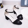 Women's Shoes 5.5CM High Heel 2024 Summer Suede Black Student Shoes Sandals In Rome with High Heel Thick with a Buckle