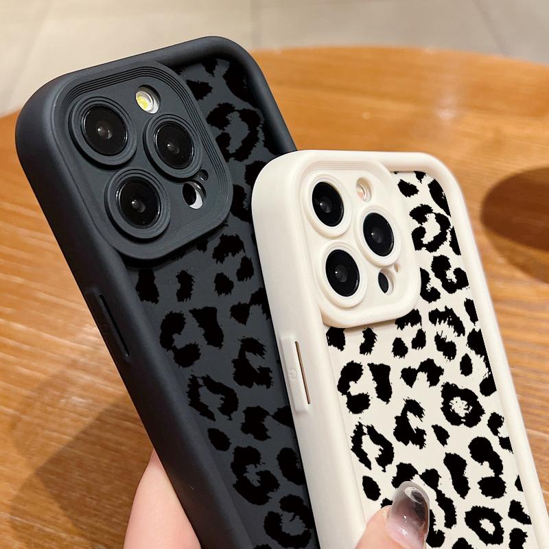 Leopard Print Pattern Shockproof Phone Case for iPhone 16 15 14 Plus 13 12 11 Pro Max Xs Xr 8 7 Matte Tpu Soft Lens Protection Anti-Fall Cover