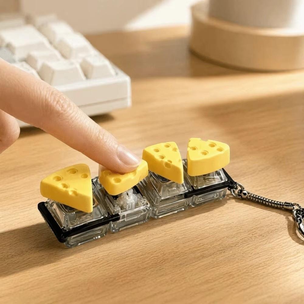 Finger Button 4 Key Mechanical Keychain Pressable Toy Mini Bread Model Pendant Kids Gift