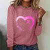 3d Print Versatile Pink Ribbon Print Long Sleeve T-shirt Women's Designer Heart Print Casual Loose T-shirt Fashion Trend T-shirt