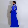 Женское модное однотонное сетчатое длинное платье с разрезом и деталями из горячих страз.