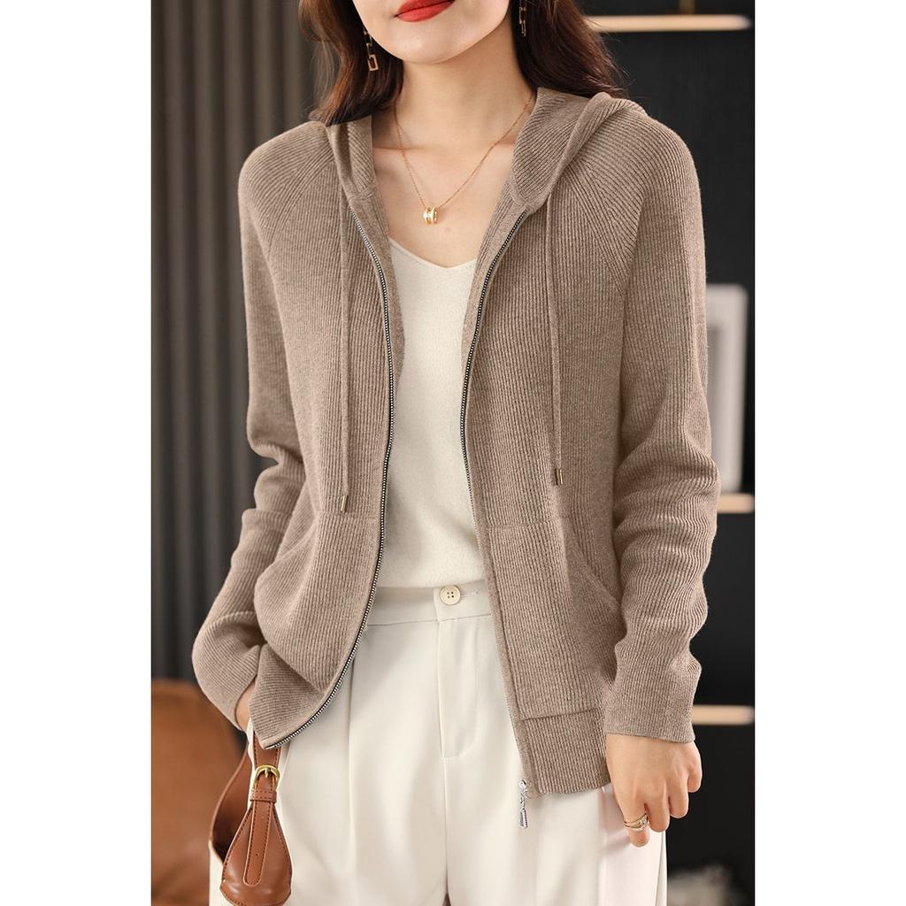 Женский осенне-зимний свитер с капюшоном, толстой вязки, на молнии, кардиган с карманами, базовая одежда