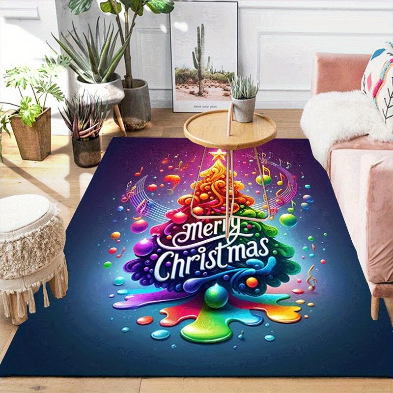 1pc Colorful Christmas tree Design Area Rug - Soft, Anti-Slip, and Durable Gaming Room Decor for Bedroom