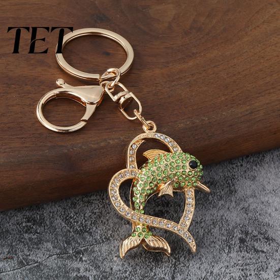 Dolphin Key Ring Rhinestone Love Heart Keychain, Sparkling for Women, Women Keychain Decorative Car Keys Handbags Backpacks Purses Charm