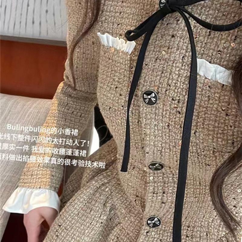Women's Dresses 2023 New French Fashion Waist Design High-end Dress A-line Skirt Autumn and Winter Dress Chic and Elegant Ladies