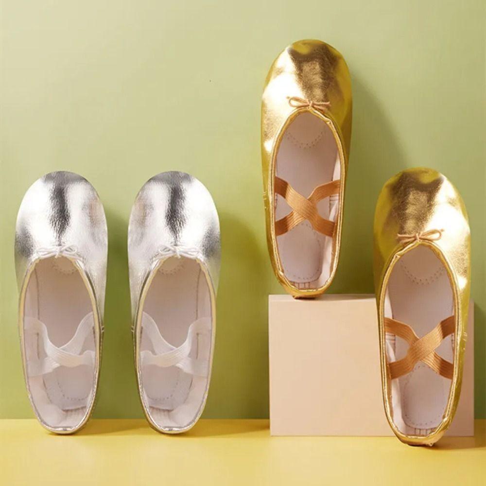 1 Pair of Gold Silver Dancing Shoes Satin Princess Shoes Gymnastics Girls' Ballet Shoes Children