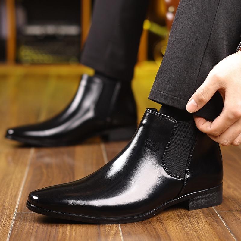 Men's Chelsea Boots Fashion Business Casual Dress Leather Platform Boots Luxury Wedding Shoes Botas