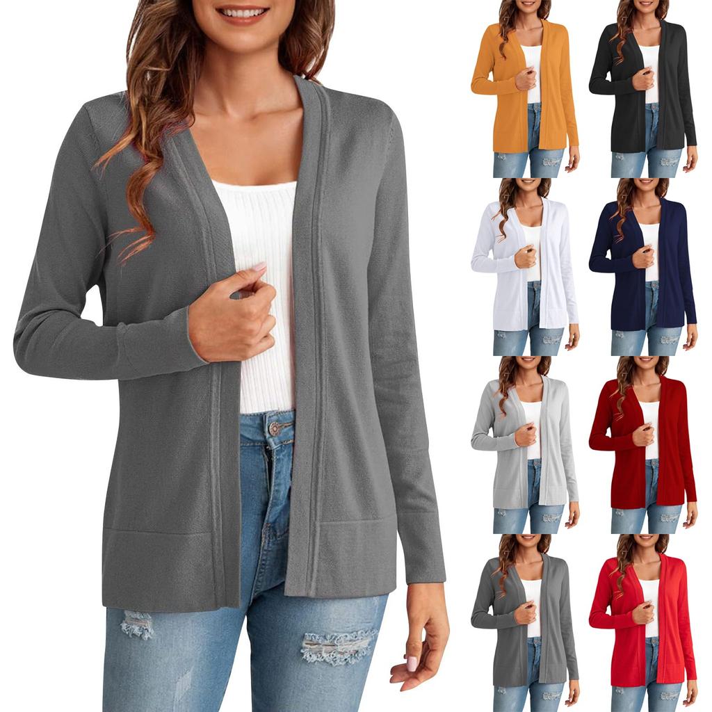 Women's Fashionable Solid Color Long Sleeved  Versatile Cardigan Jacket