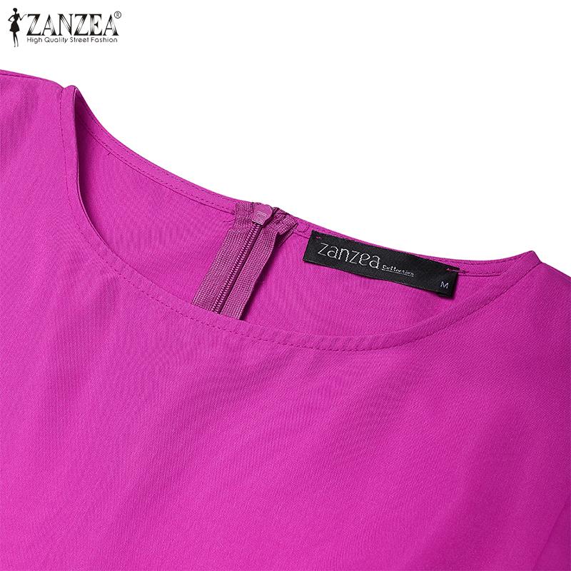 ZANZEA Женское повседневное платье с круглым вырезом, оборками и летними короткими рукавами