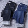 Winter Men 'S Fleece Black Blue Jeans Business Casual Warm Thicken Stretch Denim Trousers Male Brand Pants