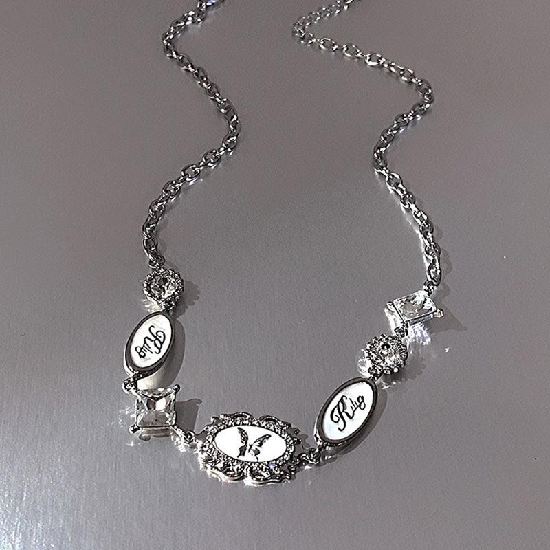 Готический панк-шарм милые подвески колье цепи женские серебряные бабочки письмо ожерелье ретро ожерелье